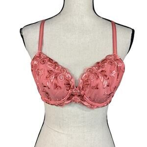 Soma SZ 36C Sensuous Sides Full Coverage Lace Bra Floral Stretch Adjustable Pink